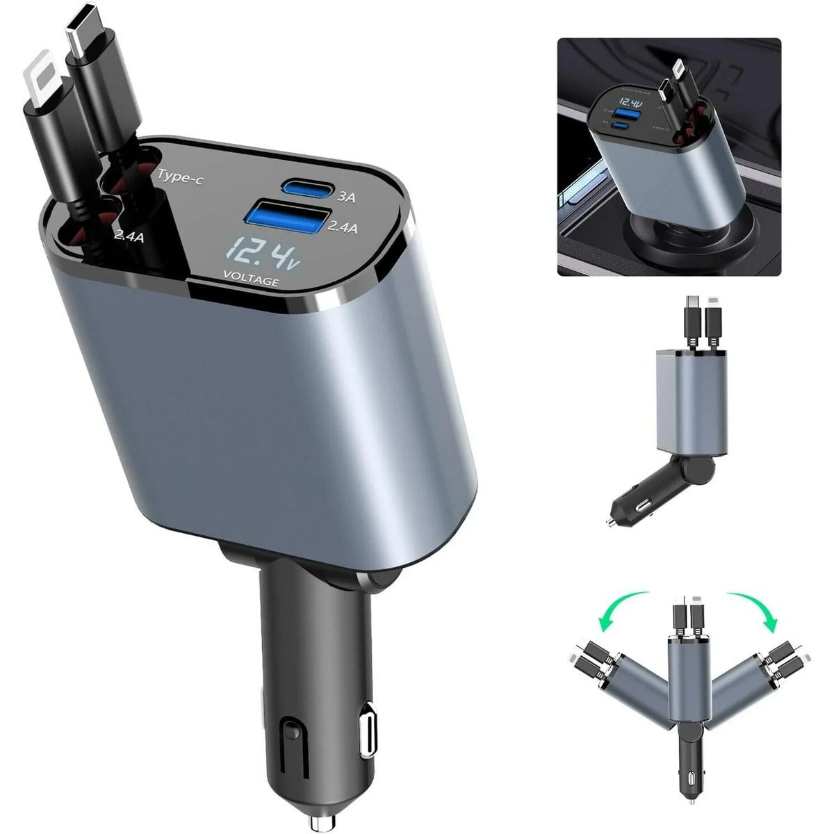 4-in-1 Retractable Car Charger | NeraCoda Pakistan