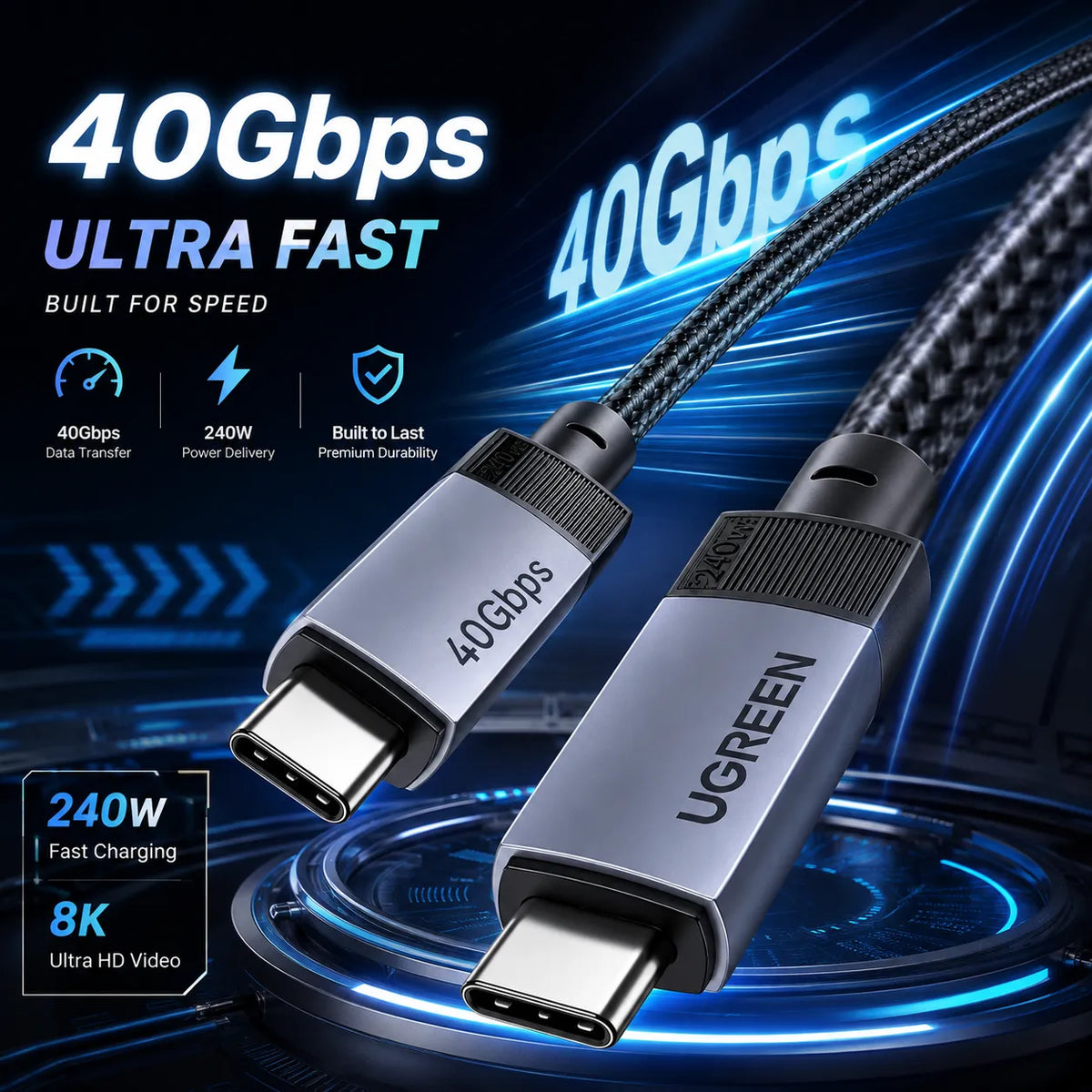 240W Fast Charging Cable with Hidden Phone Stand | NeraCoda