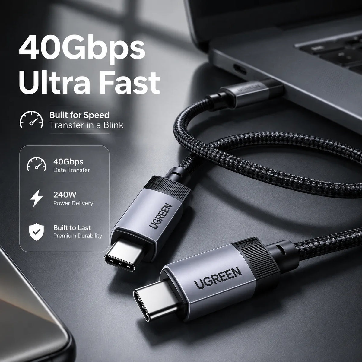240W Fast Charging Cable with Hidden Phone Stand | NeraCoda