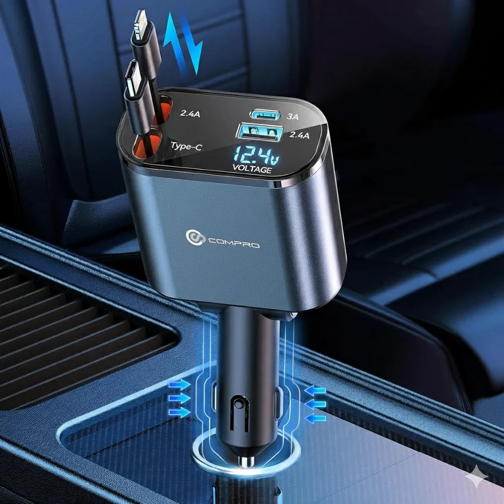 4-in-1 Retractable Car Charger | NeraCoda Pakistan